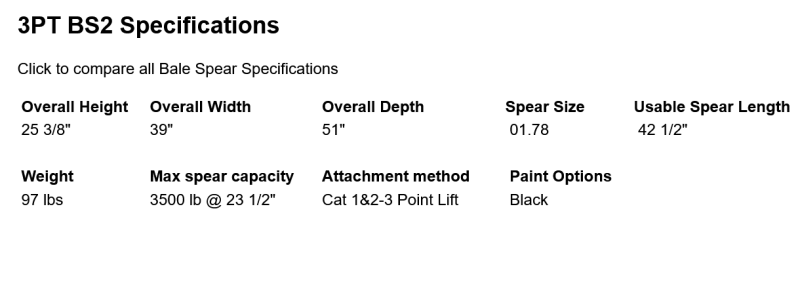 hay spear tractor attachment specs