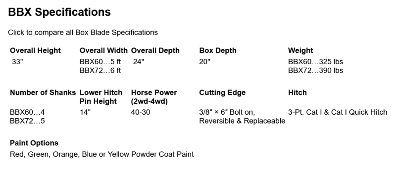 box blade tractor attachment specs dirt dog